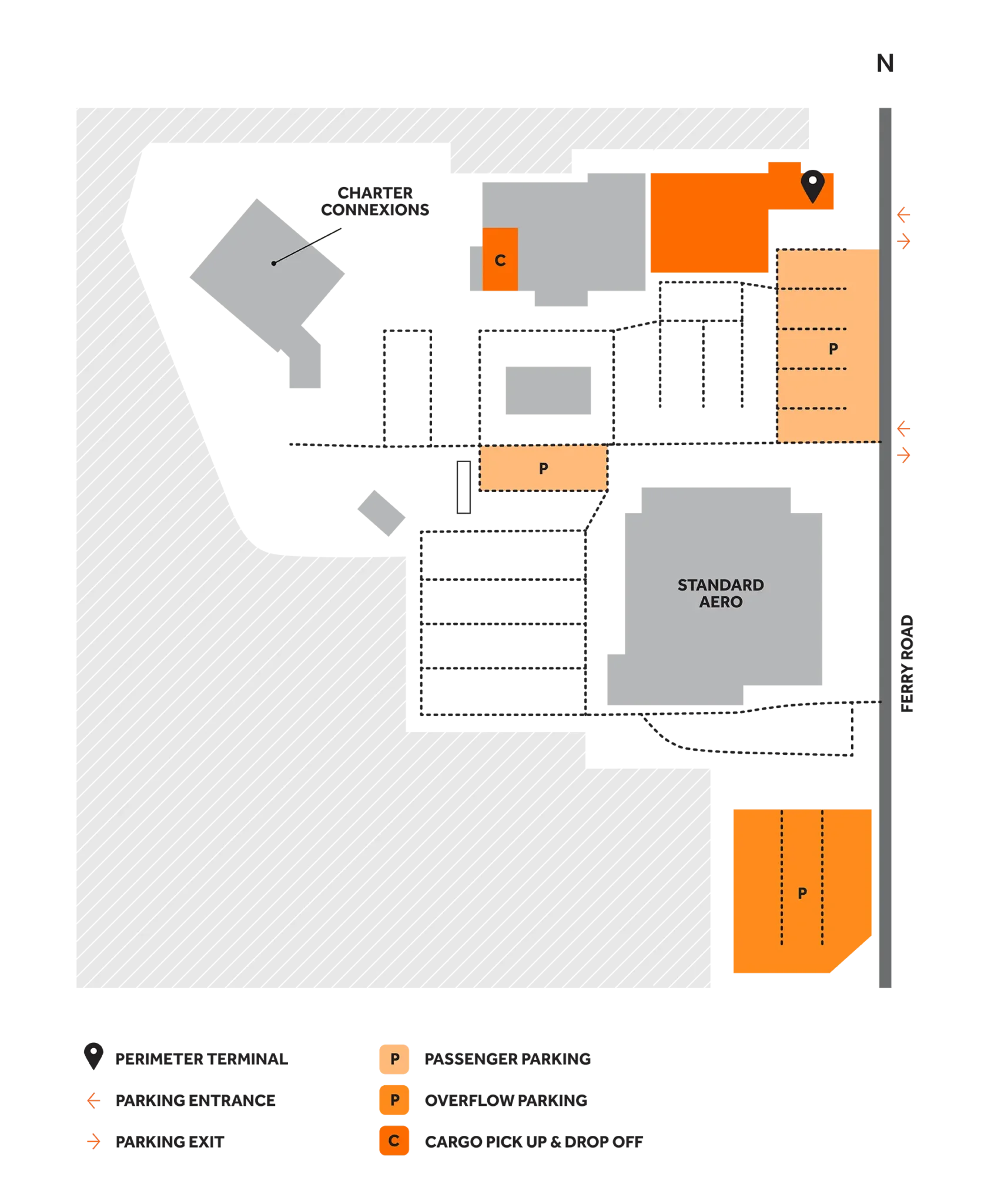 Map of parking areas near the Perimeter Aviation terminal at the Winnipeg airport